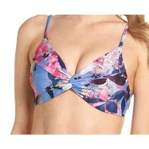 Becca Back Tie Bikini Top Wine & Blue Floral Sz Medium NWT